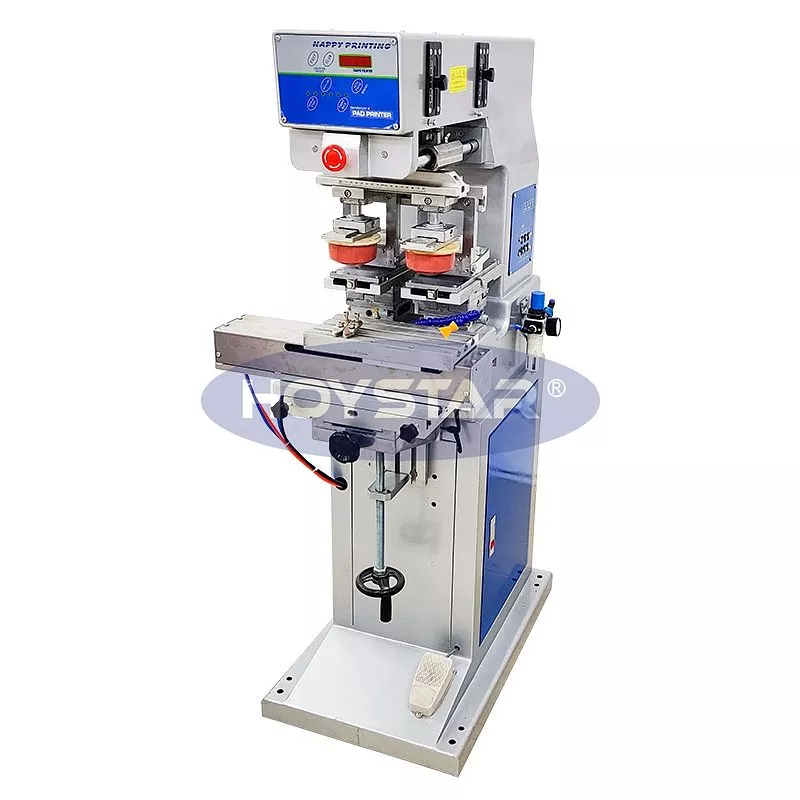 শাটল ওয়ার্কটেবল সহ দুটি রঙের প্যাড প্রিন্টার